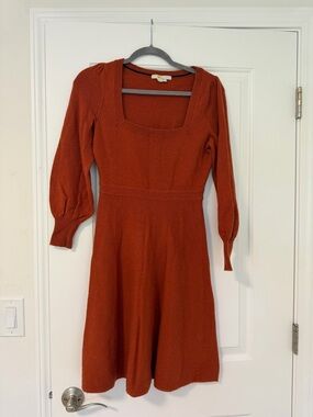 Boden Rust Square-Neck Long Sleeve Knit Dress